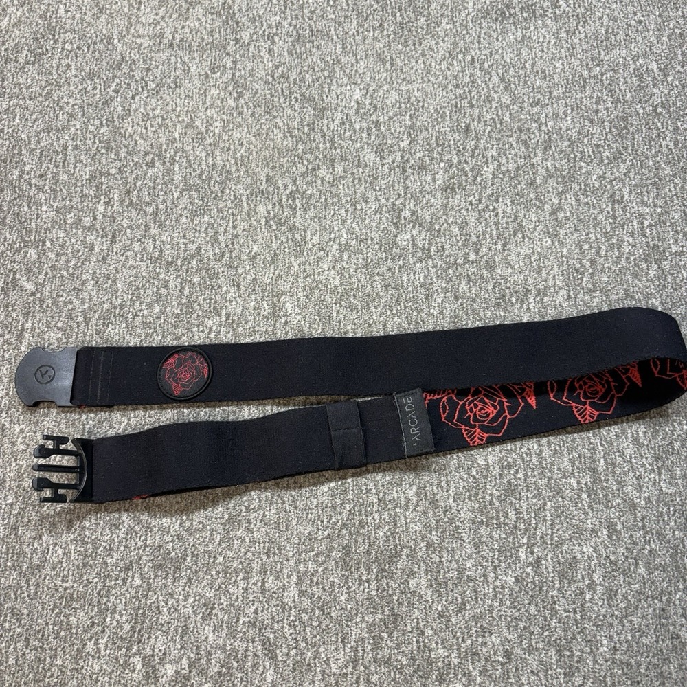 Arcade Men's Rose Pattern Belt Stretch Adjustable Clasp One Size Floral Black - Picture 7 of 11